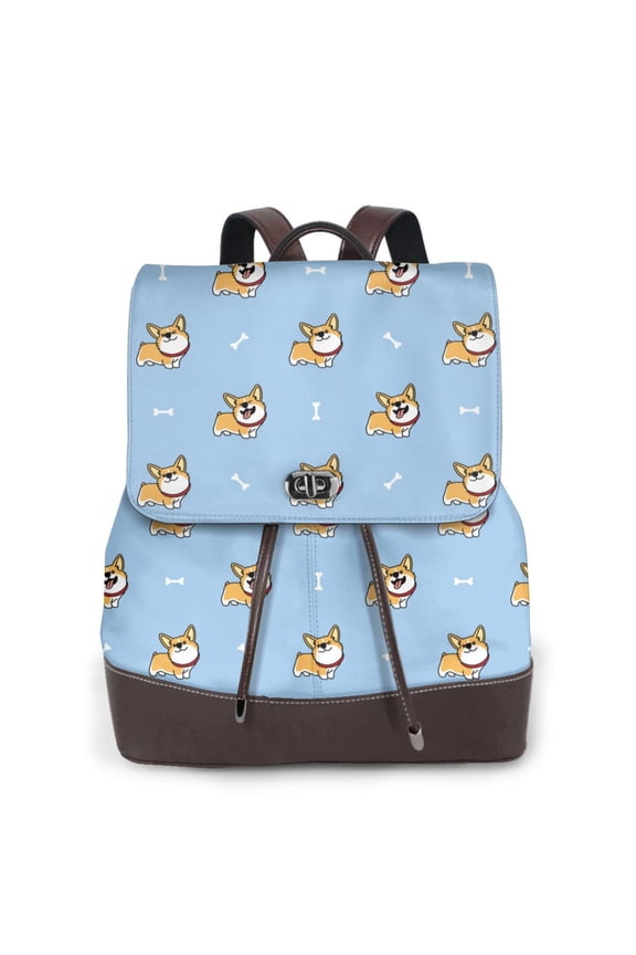 Corgi Dog Pattern Womens Backpack Purse Leather Backpack Purse for Women Travel Fashion Backpack Designer Ladies Shoulder Bags