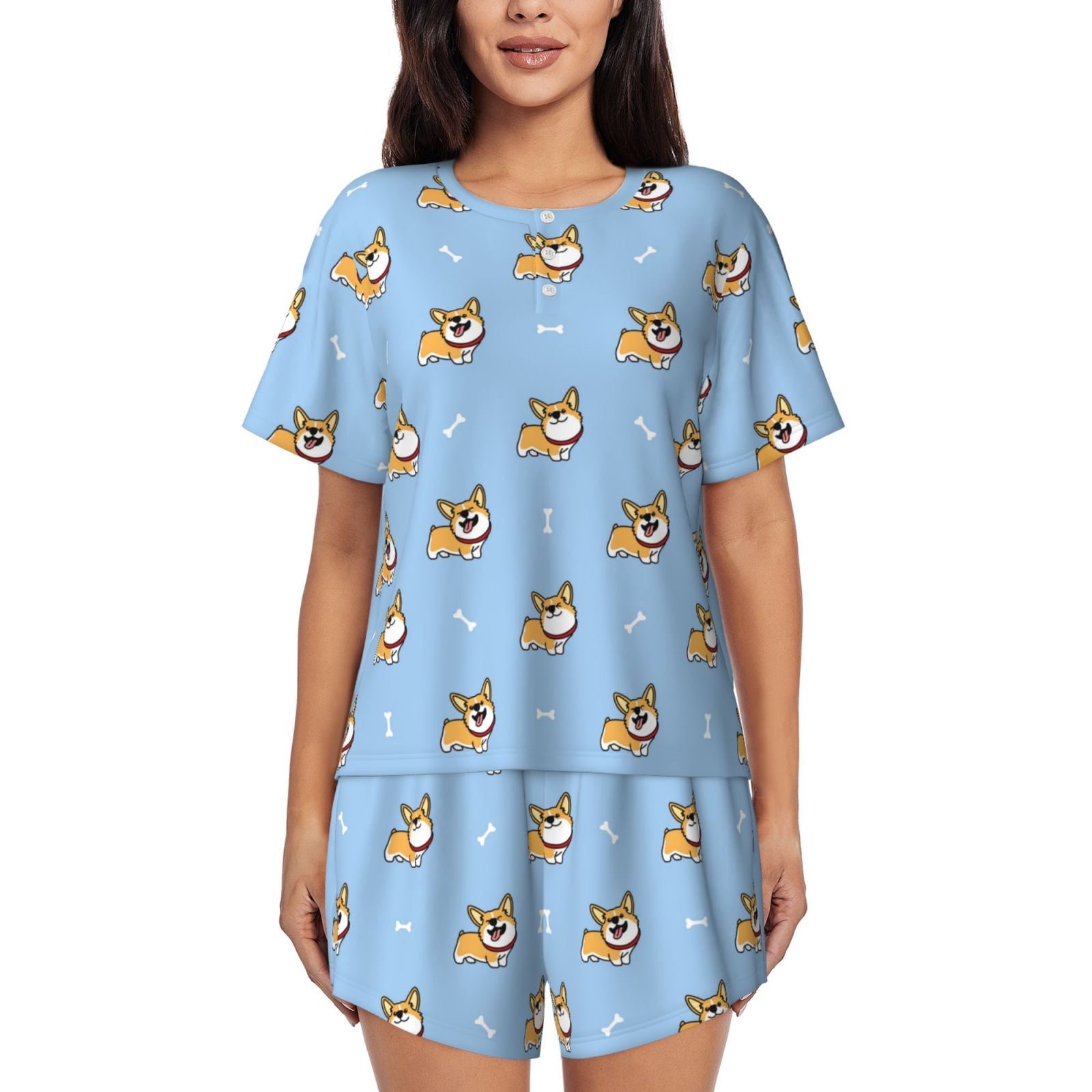 Ratiio Corgi Dog Print Womens Pajama Sets 2 Piece Soft Short Sleeve Top ...