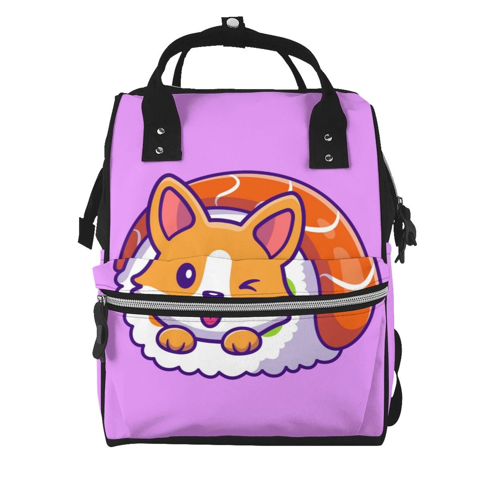 Ratiio Corgi In Sushi Roll Mummy Backpack - Waterproof Twill Canvas, Large Capacity Diaper Bag with Multiple Pockets and Adjustable Straps