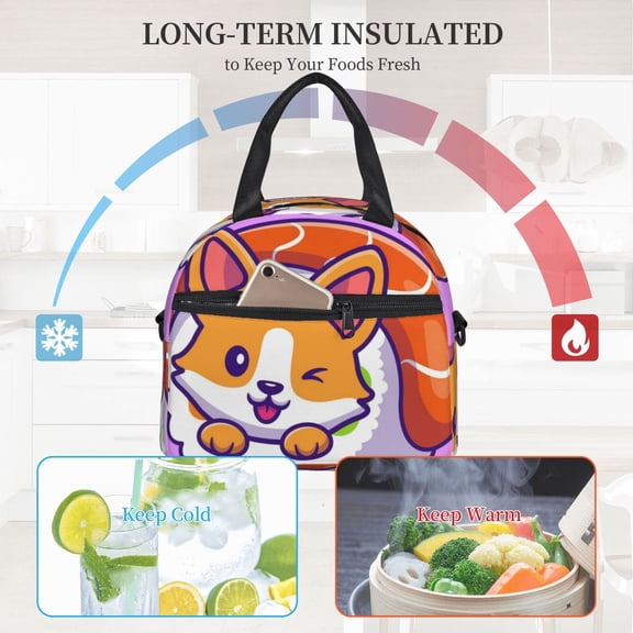 Ratiio Corgi In Sushi Roll Pattern Lunch Bag ,Insulated Lunch Box, Small Leakproof Cooler Food Lunch Containers Reusable High Capacity Lunch Tote Bags