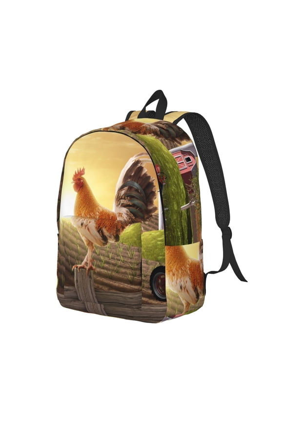 Country Farm Morning Rooster Print Canvas Backpack for Women & Men Retro Aesthetic Rucksack Basic Backpack for High School/College Students Travel Laptop Bag
