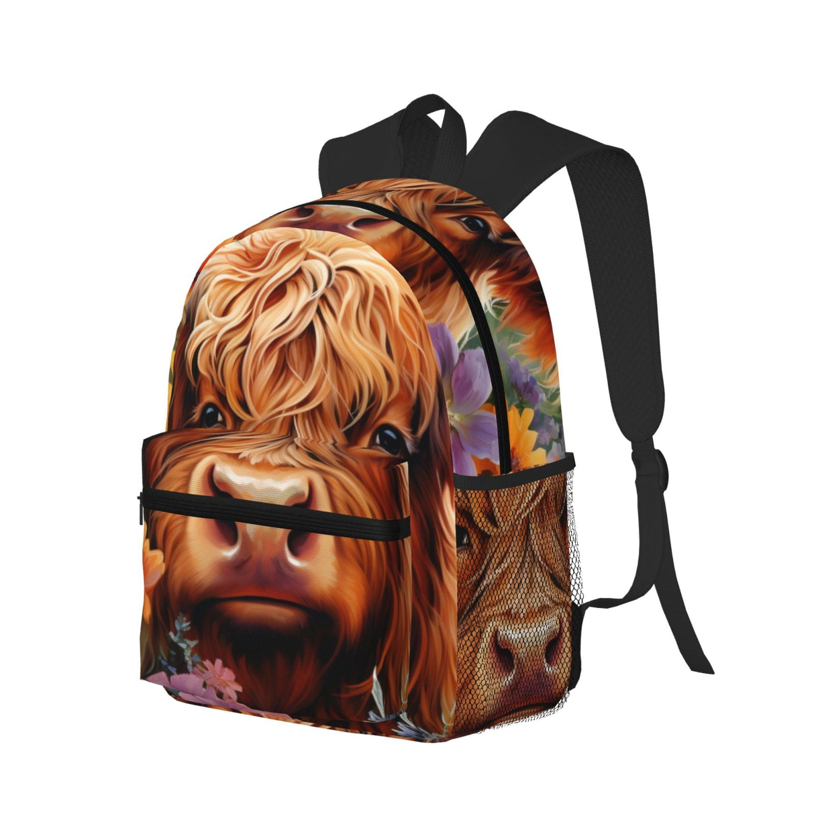 Ratiio Countryside Colorful Floral Cow Print Casual Backpack for Men and Women, Water Resistant Oxford Fabric School Bag Lightweight Travel Daypack