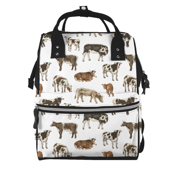 Ratiio Cow Mummy Backpack - Waterproof Twill Canvas, Large Capacity Diaper Bag with Multiple Pockets and Adjustable Straps