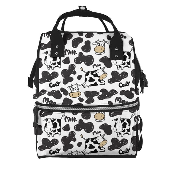 Ratiio Cow Mummy Backpack - Waterproof Twill Canvas, Large Capacity Diaper Bag with Multiple Pockets and Adjustable Straps