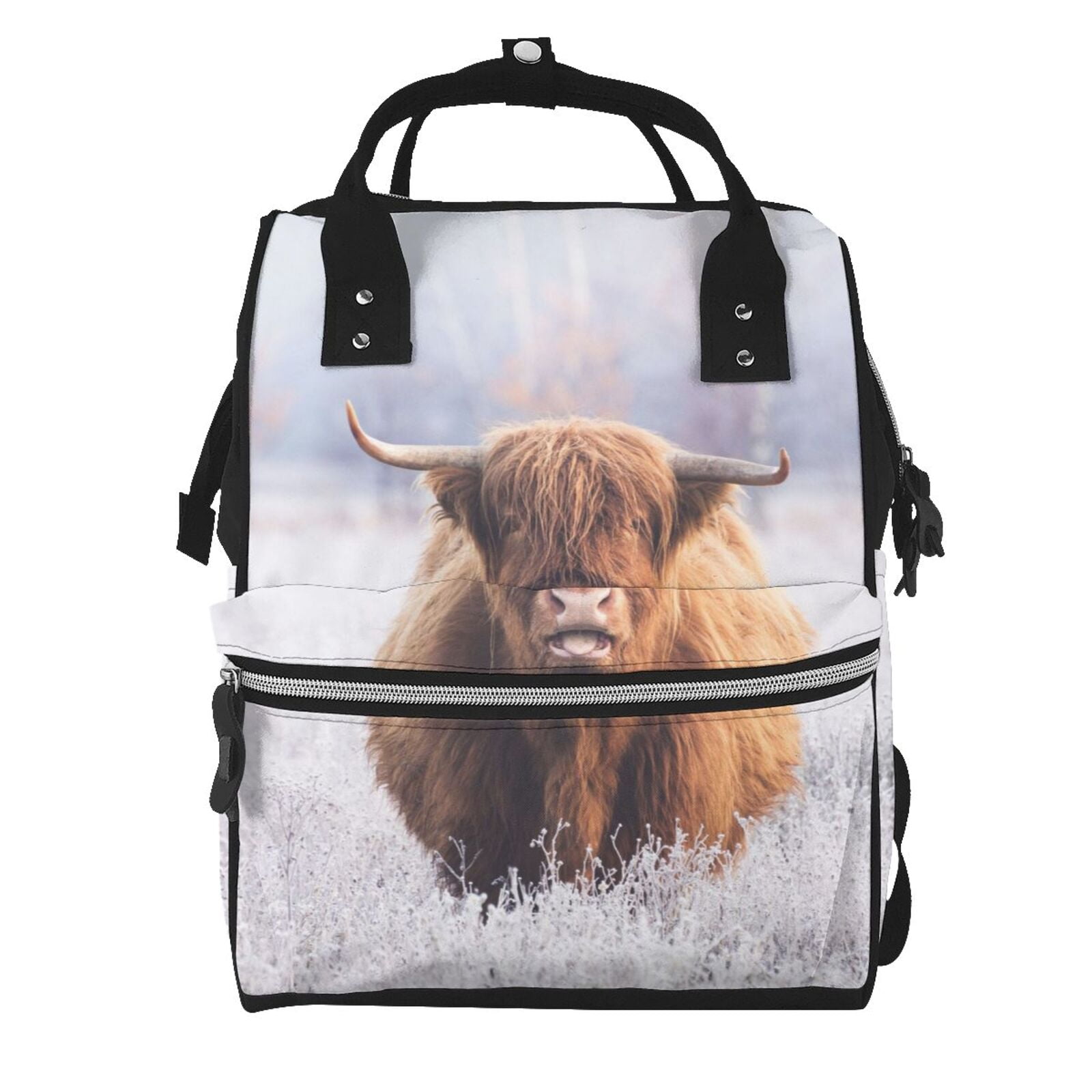 Ratiio Cow Mummy Backpack - Waterproof Twill Canvas, Large Capacity Diaper Bag with Multiple Pockets and Adjustable Straps