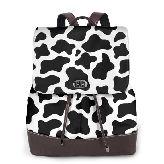 Ratiio Cow Print Black White Pattern Womens Backpack Purse Leather Backpack Purse for Women Travel Fashion Backpack Designer Ladies Shoulder Bags