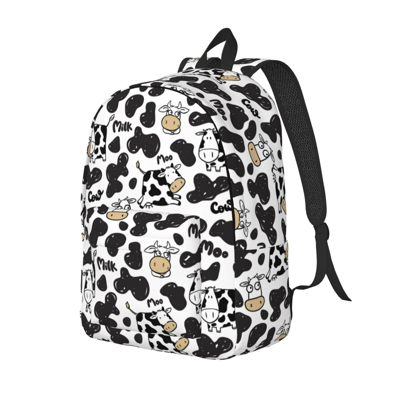 Ratiio Cow Print Canvas Backpack for Women & Men Retro Aesthetic Rucksack Basic Backpack for High School/College Students Travel Laptop Bag