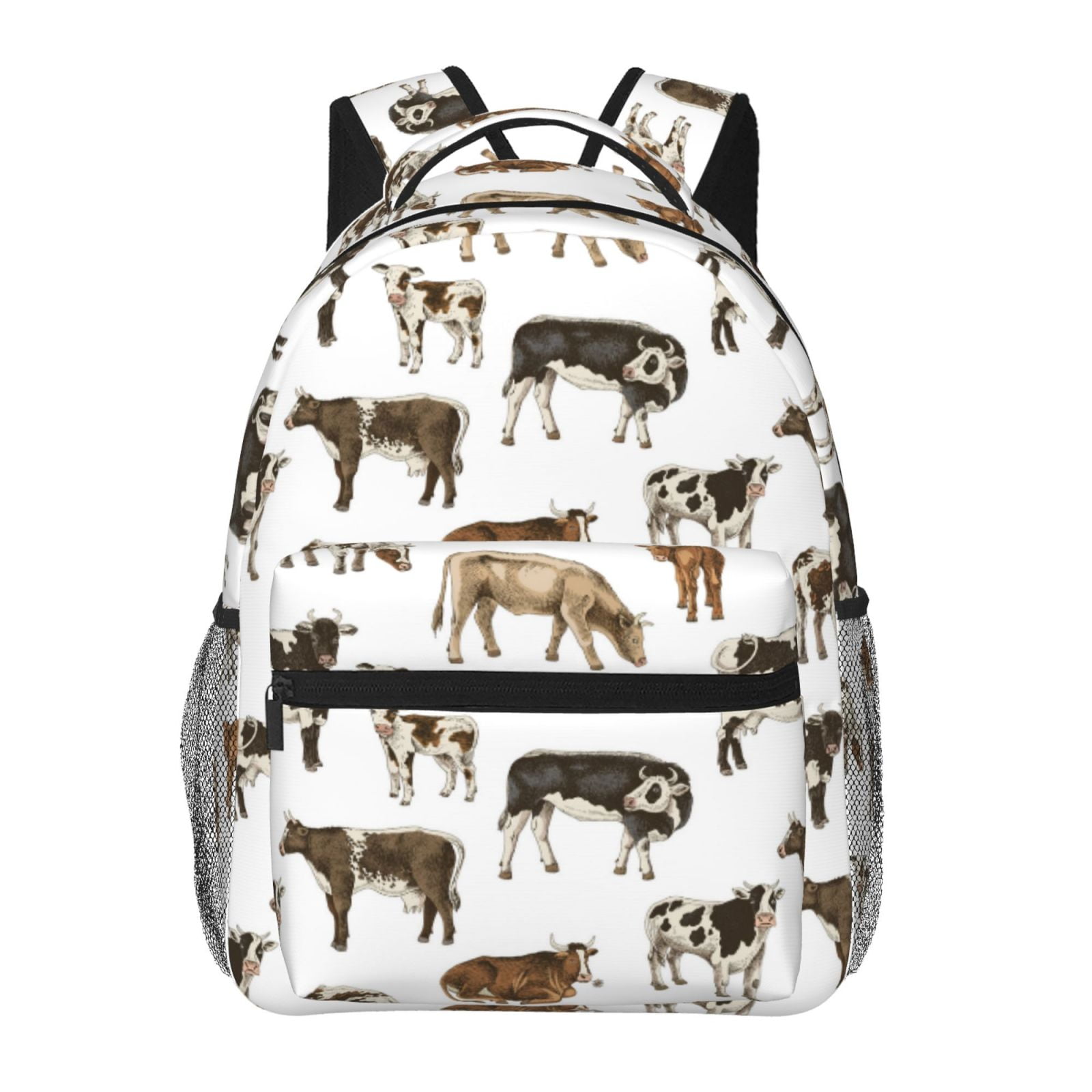 Ratiio Cow Print Eco-Friendly Casual Backpack, Water-Resistant Polyester Canvas Daypack with Smooth Zippers, Comfortable & Durable Travel Bag with Laptop Compartment