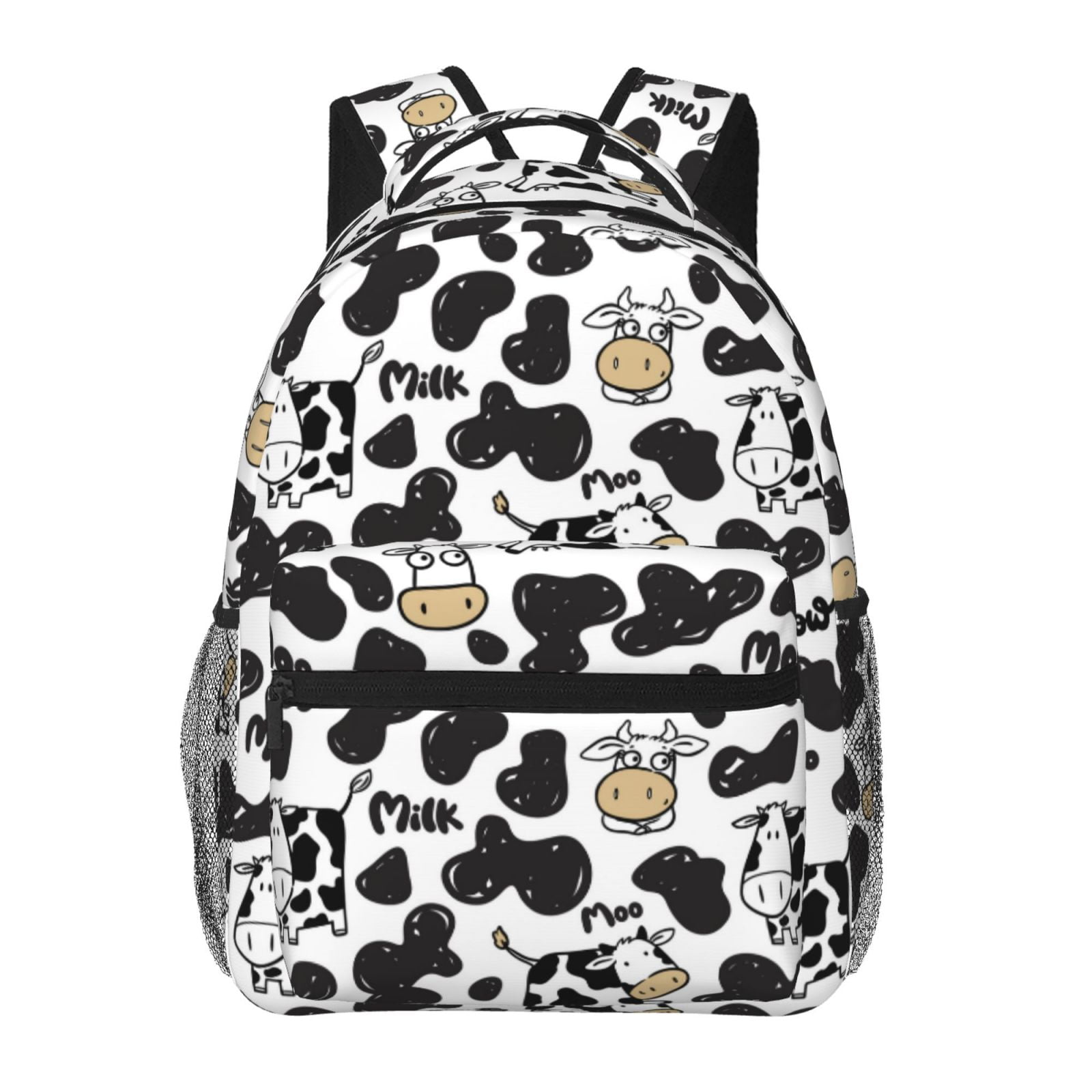 Ratiio Cow Print Eco-Friendly Casual Backpack, Water-Resistant Polyester Canvas Daypack with Smooth Zippers, Comfortable & Durable Travel Bag with Laptop Compartment