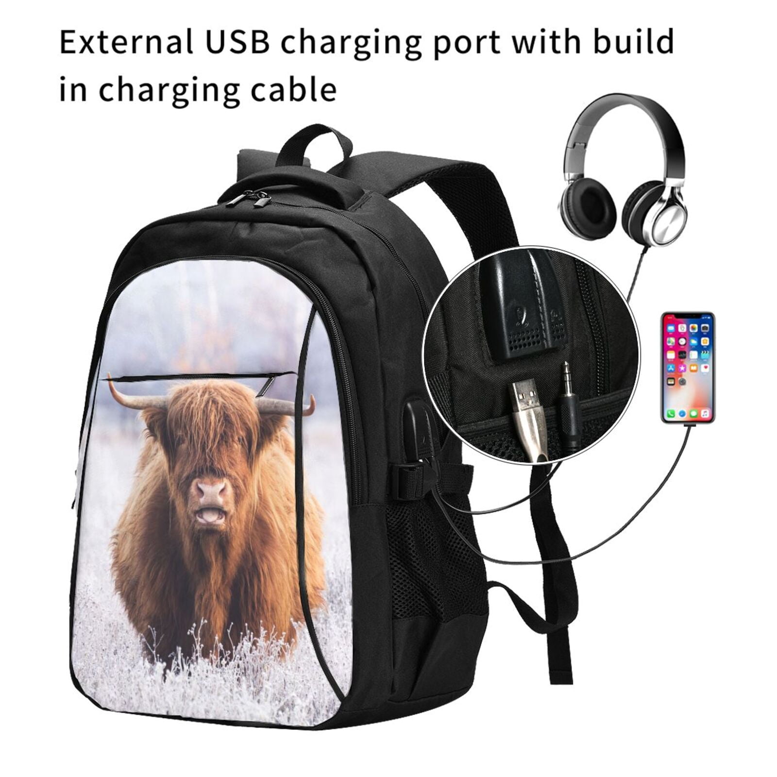 Ratiio Cow Print Travel Laptop Backpack,Slim Sturdy Laptops Backpack with USB Charging Port, Water Resistant College School Computer Bag
