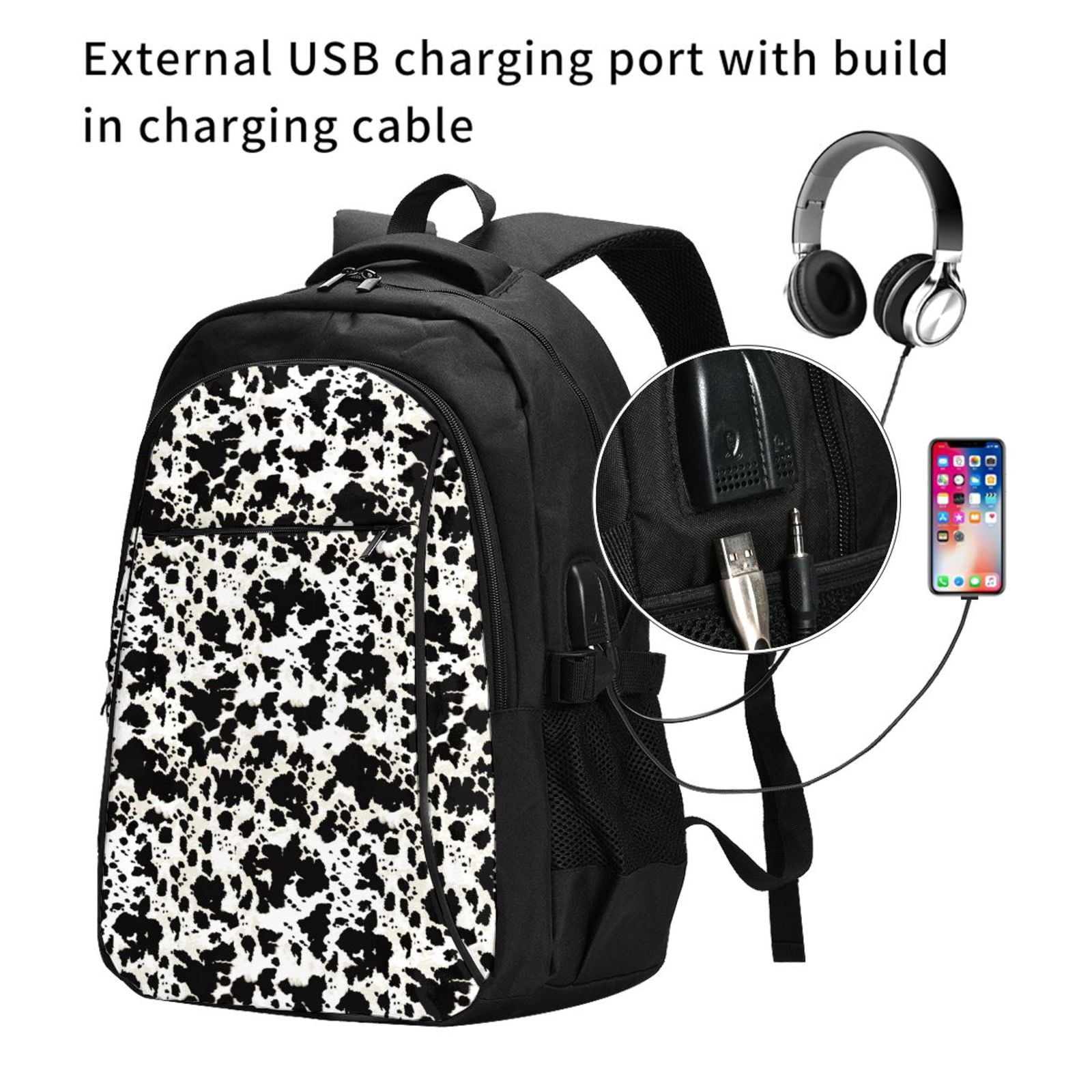 Ratiio Cow Skin 1 Print Travel Laptop Backpack,Slim Sturdy Laptops Backpack with USB Charging Port, Water Resistant College School Computer Bag