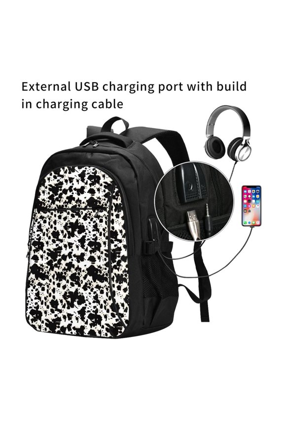 Cow Skin 1 Print Travel Laptop Backpack,Slim Sturdy Laptops Backpack with USB Charging Port, Water Resistant College School Computer Bag