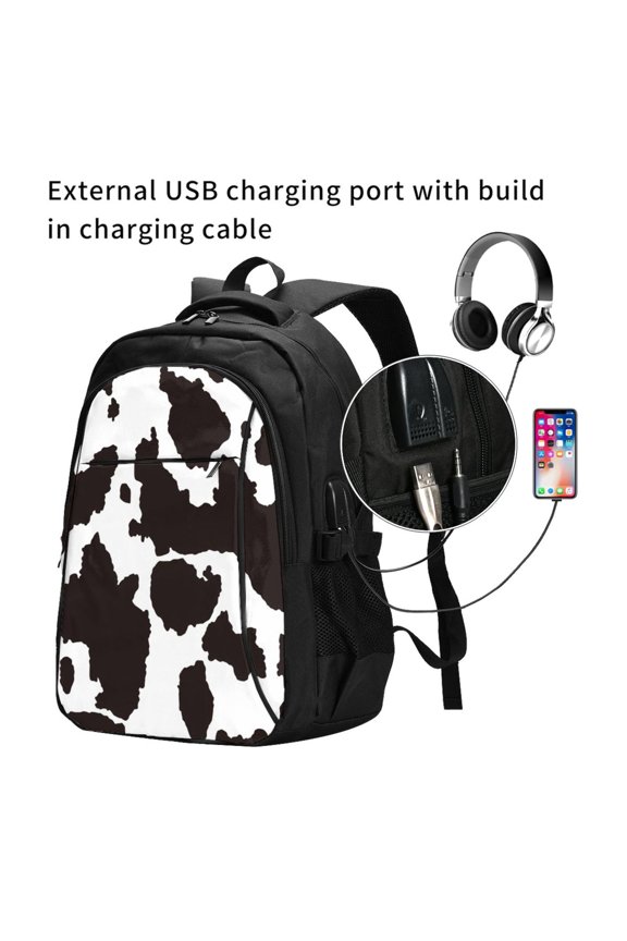 Cow Skin 2 Print Travel Laptop Backpack,Slim Sturdy Laptops Backpack with USB Charging Port, Water Resistant College School Computer Bag