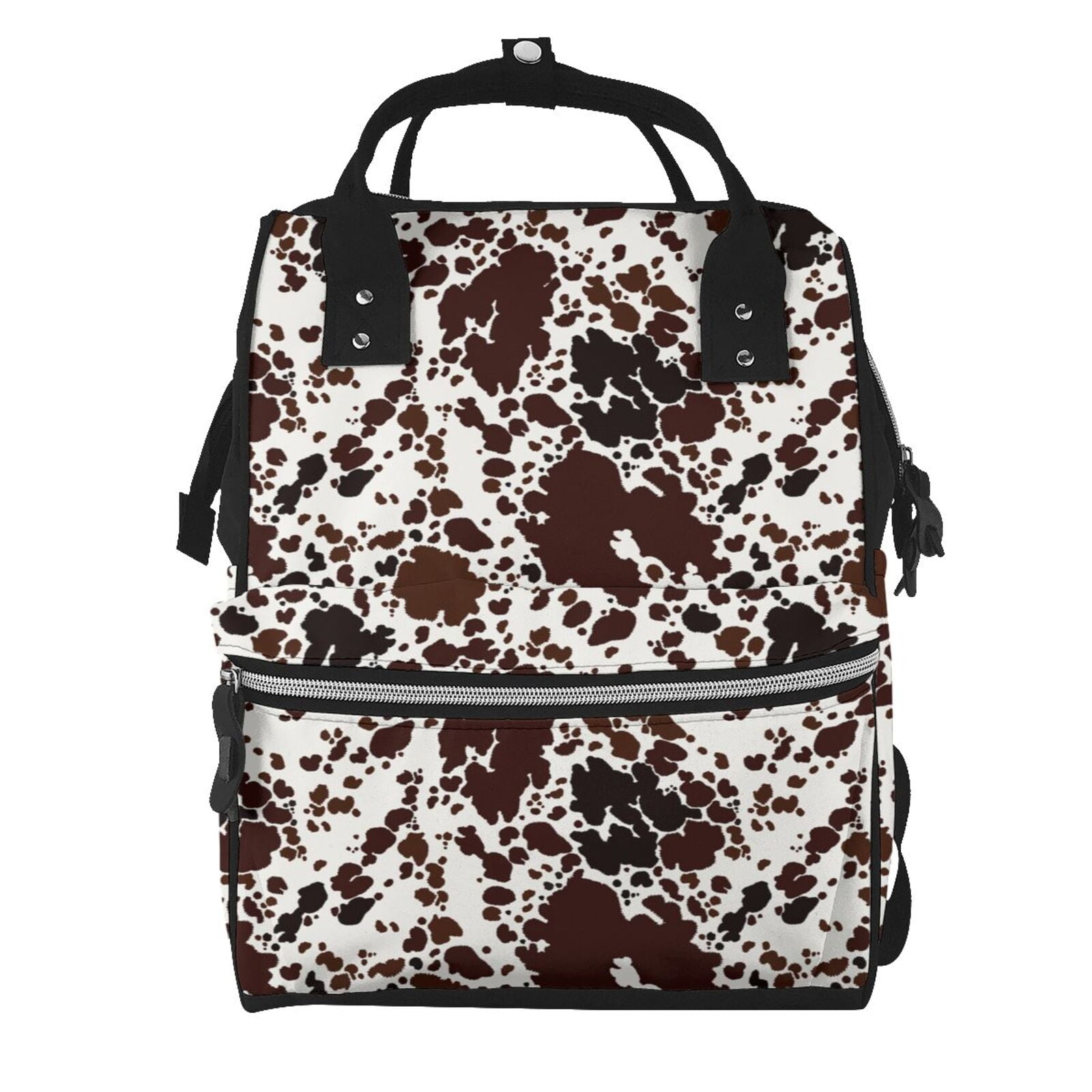 Ratiio Cow Skin Mummy Backpack - Waterproof Twill Canvas, Large Capacity Diaper Bag with Multiple Pockets and Adjustable Straps
