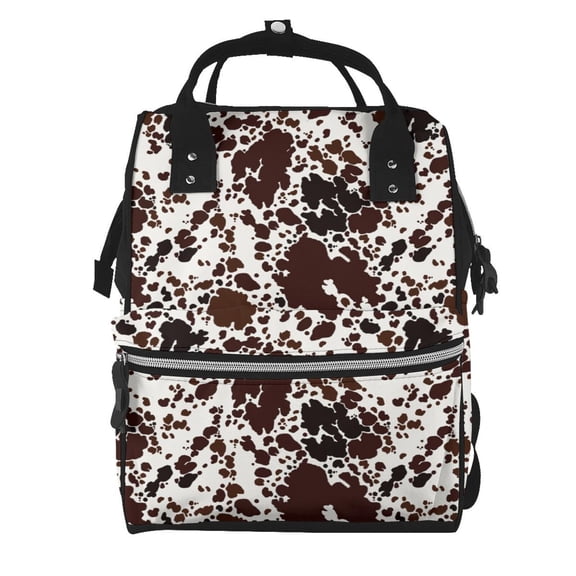 Ratiio Cow Skin Mummy Backpack - Waterproof Twill Canvas, Large Capacity Diaper Bag with Multiple Pockets and Adjustable Straps
