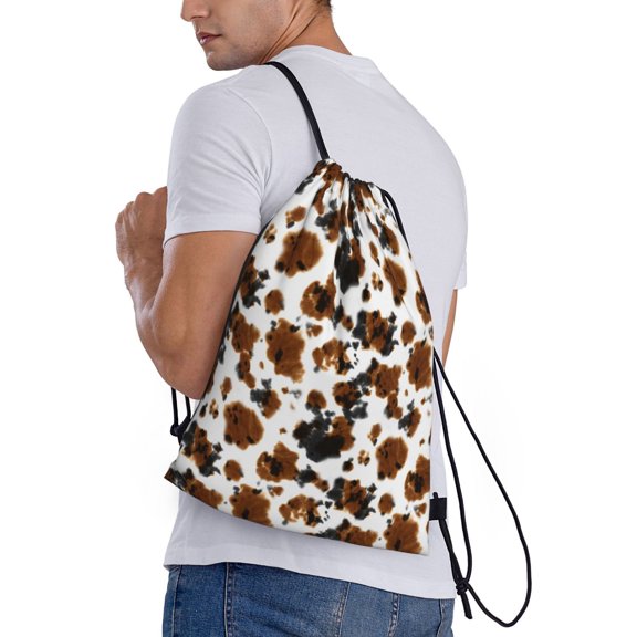 Ratiio Cow Tie Dye Print Drawstring Backpack Bag Sport Gym Sackpack Heavy Duty String Backpack for Men Women