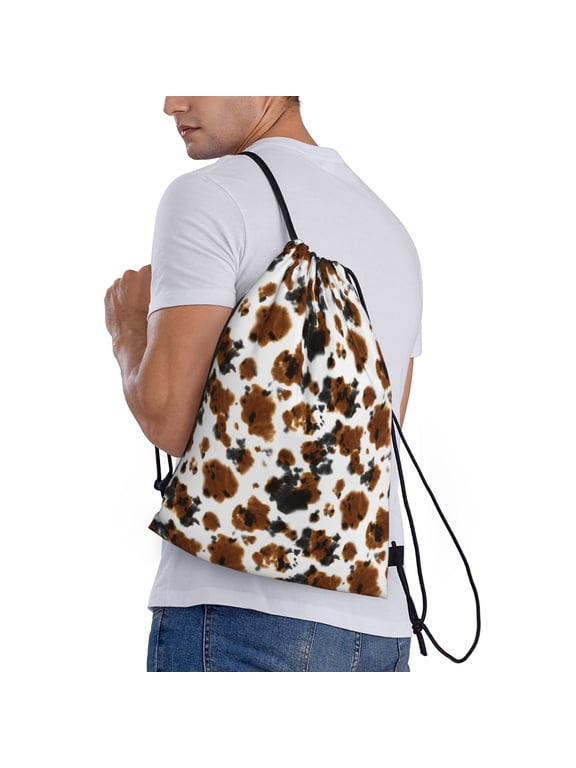Cow Tie Dye Print Drawstring Backpack Bag Sport Gym Sackpack Heavy Duty String Backpack for Men Women