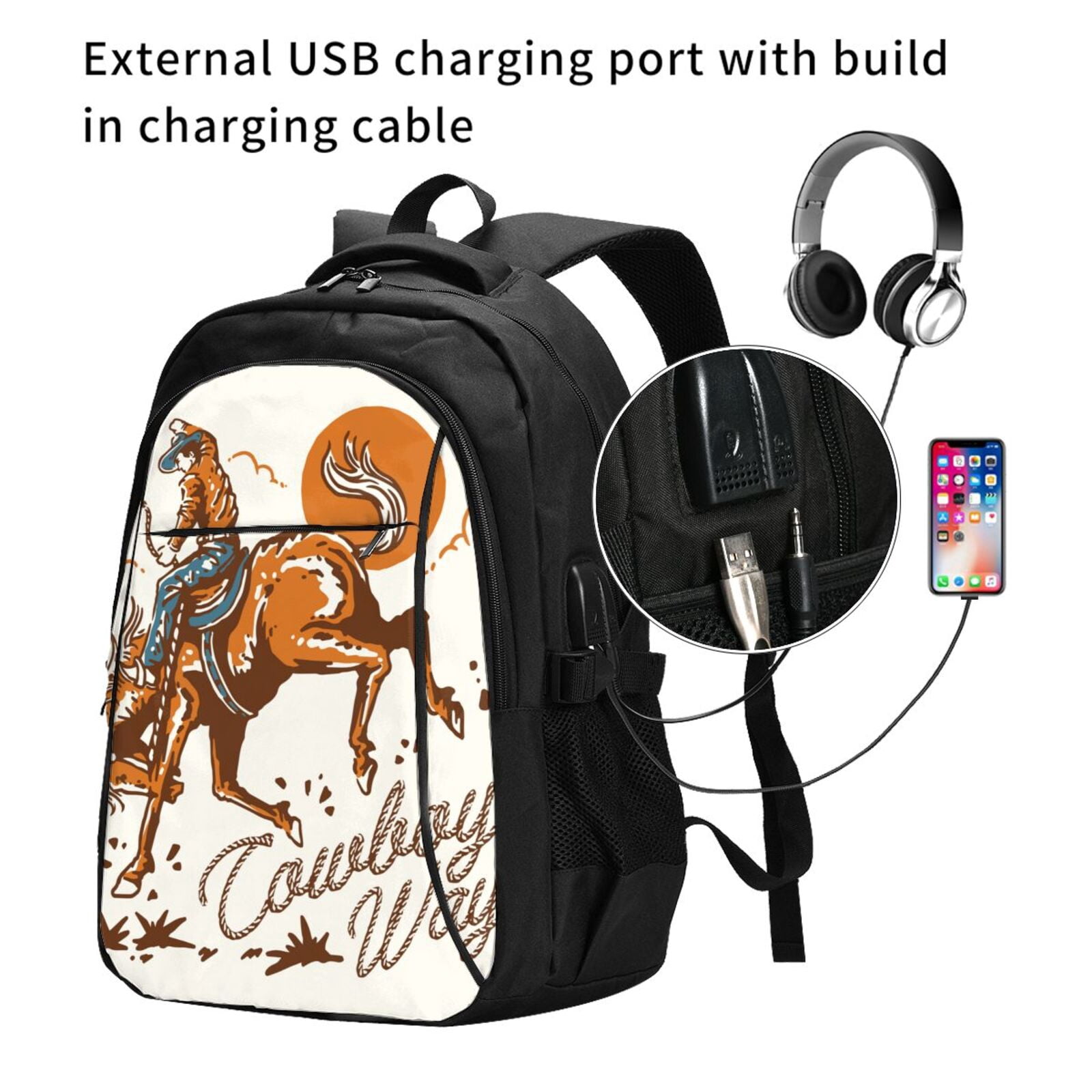 Ratiio Cowboy Riding Horse Print Travel Laptop Backpack,Slim Sturdy ...
