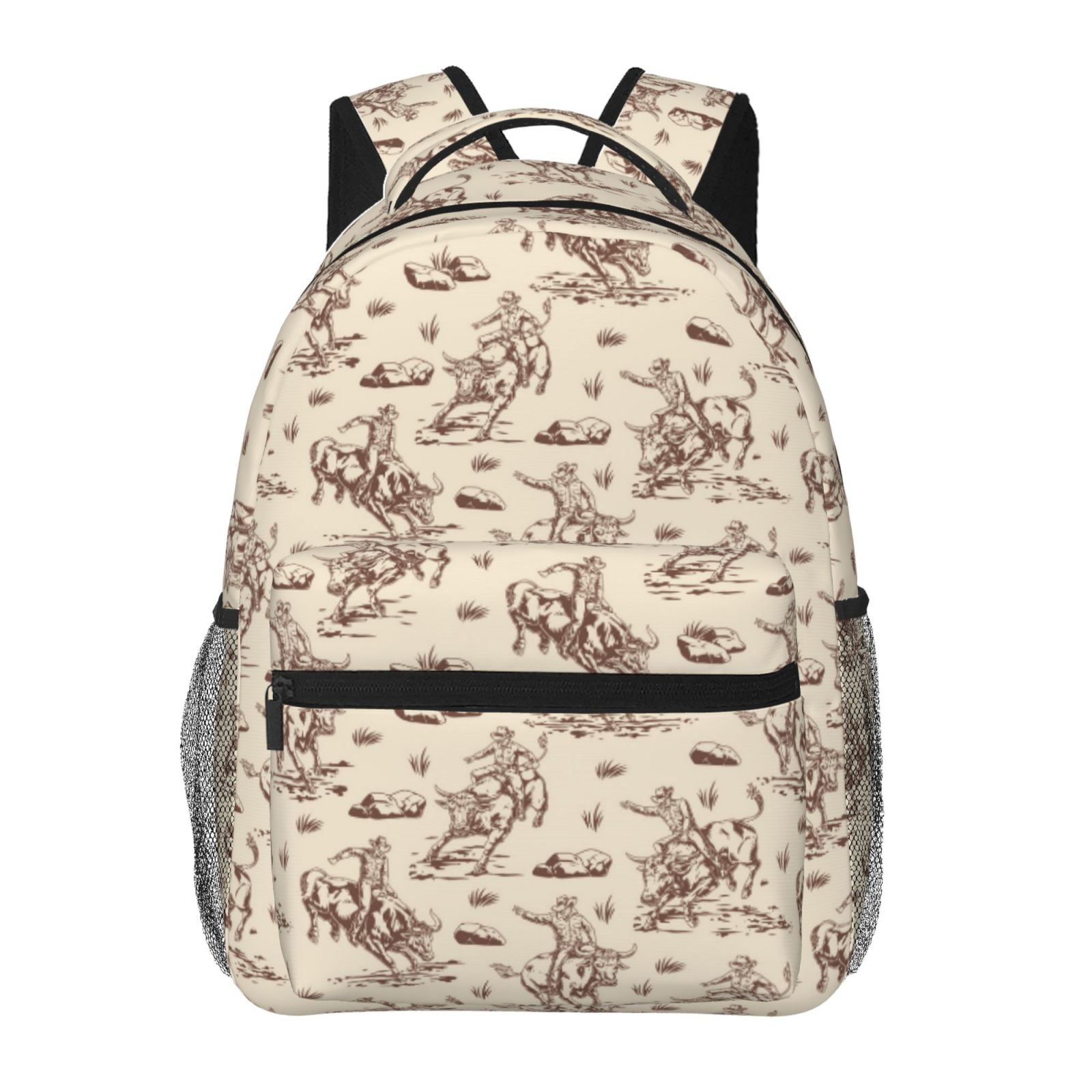 Ratiio Cowboy Sitting On Cow Back Print Eco-Friendly Casual Backpack, Water-Resistant Polyester Canvas Daypack with Smooth Zippers, Comfortable & Durable Travel Bag with Laptop Compartment