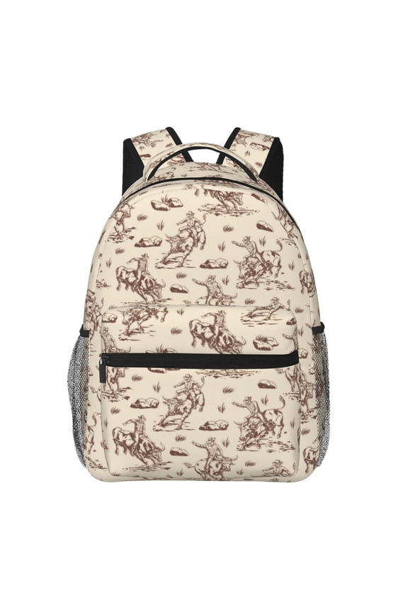 Cowboy Sitting On Cow Back Print Eco-Friendly Casual Backpack, Water-Resistant Polyester Canvas Daypack with Smooth Zippers, Comfortable & Durable Travel Bag with Laptop Compartment