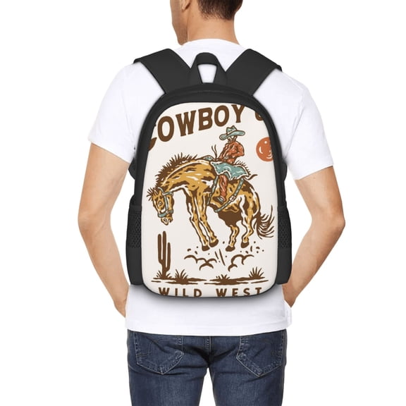 Ratiio Cowboy Up Vintage Wild West Backpack for Men and Women - Durable 600D Oxford Cloth -Large Capacity, Water-Resistant School, Travel, and Hiking Bag