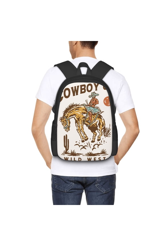 Cowboy Up Vintage Wild West Backpack for Men and Women - Durable 600D Oxford Cloth -Large Capacity, Water-Resistant School, Travel, and Hiking Bag