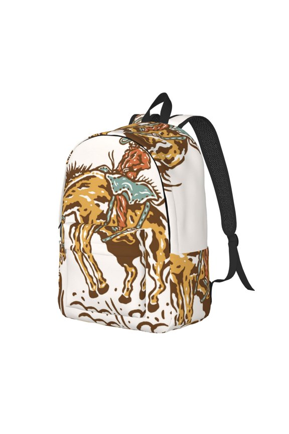 Cowboy Up Vintage Wild West Print Canvas Backpack for Women & Men Retro Aesthetic Rucksack Basic Backpack for High School/College Students Travel Laptop Bag