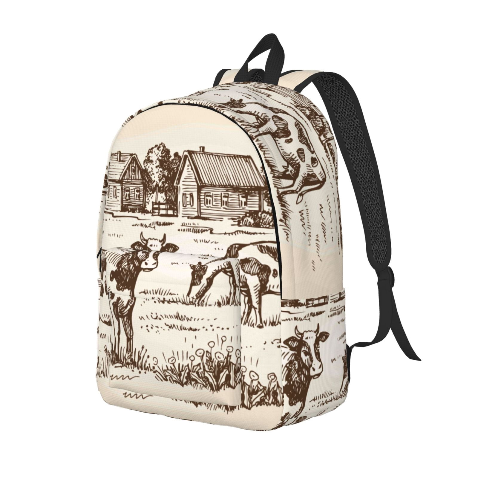 Ratiio Cows On The Farm Print Canvas Backpack for Women & Men Retro Aesthetic Rucksack Basic Backpack for High School/College Students Travel Laptop Bag