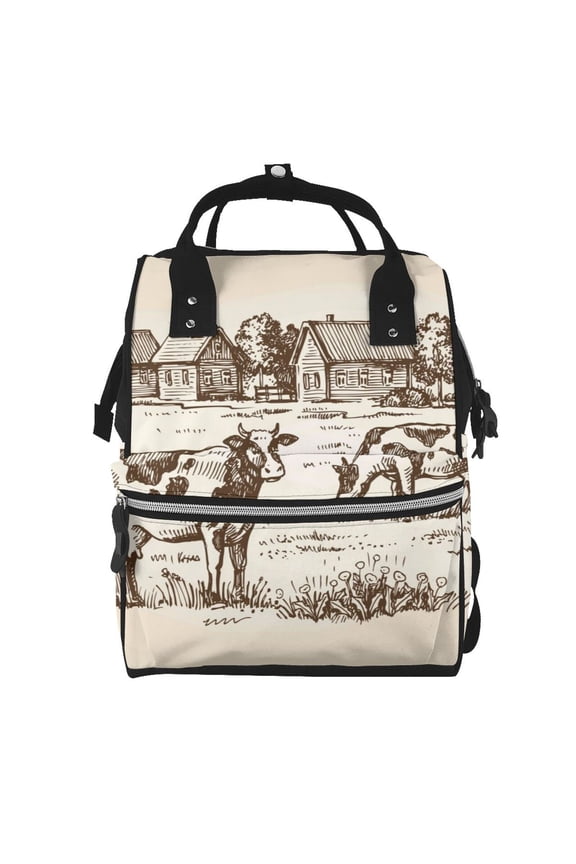 Cows On The Farm Mummy Backpack - Waterproof Twill Canvas, Large Capacity Diaper Bag with Multiple Pockets and Adjustable Straps