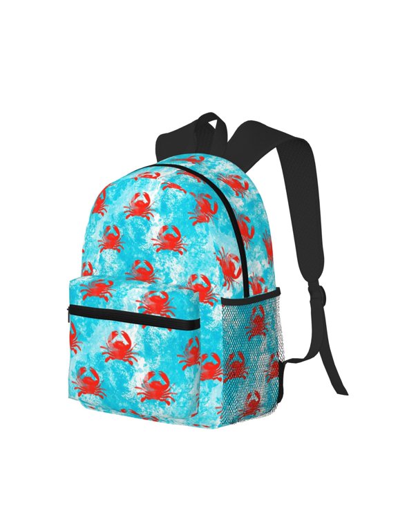 Crab Swims In The Ocean Print Casual Backpack for Men and Women, Water Resistant Oxford Fabric School Bag Lightweight Travel Daypack