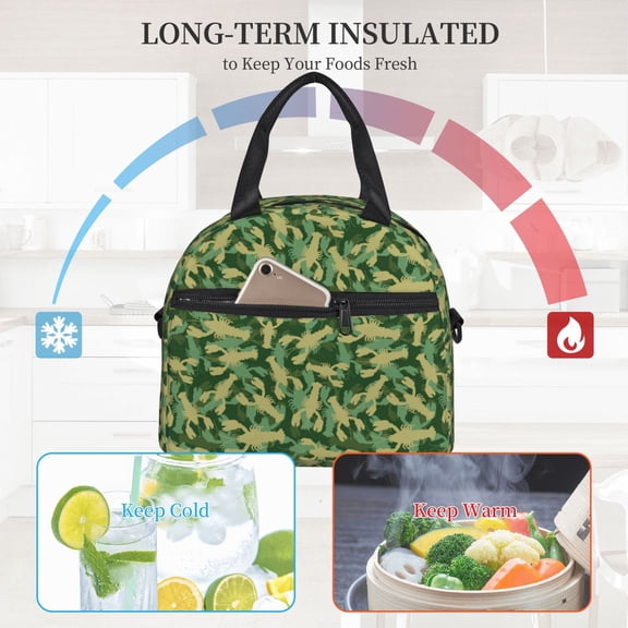 Ratiio Crayfish Army Pattern Lunch Bag ,Insulated Lunch Box, Small Leakproof Cooler Food Lunch Containers Reusable High Capacity Lunch Tote Bags