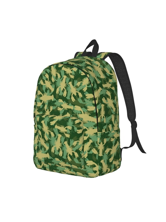 Crayfish Army Print Canvas Backpack for Women & Men Retro Aesthetic Rucksack Basic Backpack for High School/College Students Travel Laptop Bag