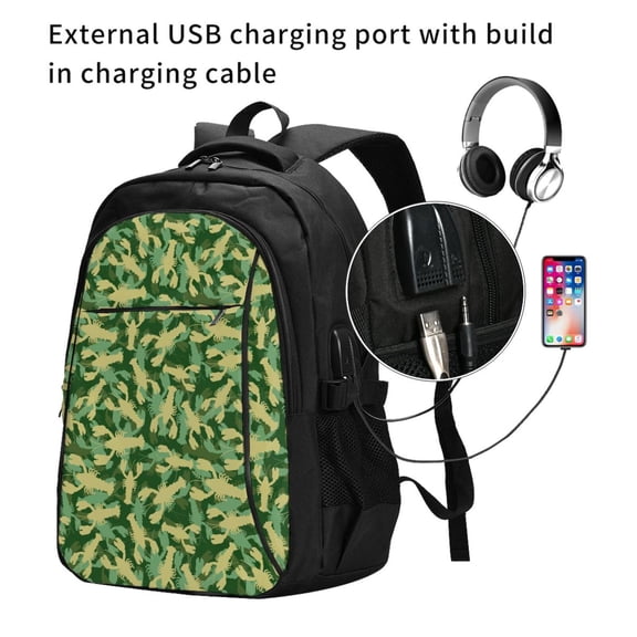 Ratiio Crayfish Army Print Travel Laptop Backpack,Slim Sturdy Laptops Backpack with USB Charging Port, Water Resistant College School Computer Bag