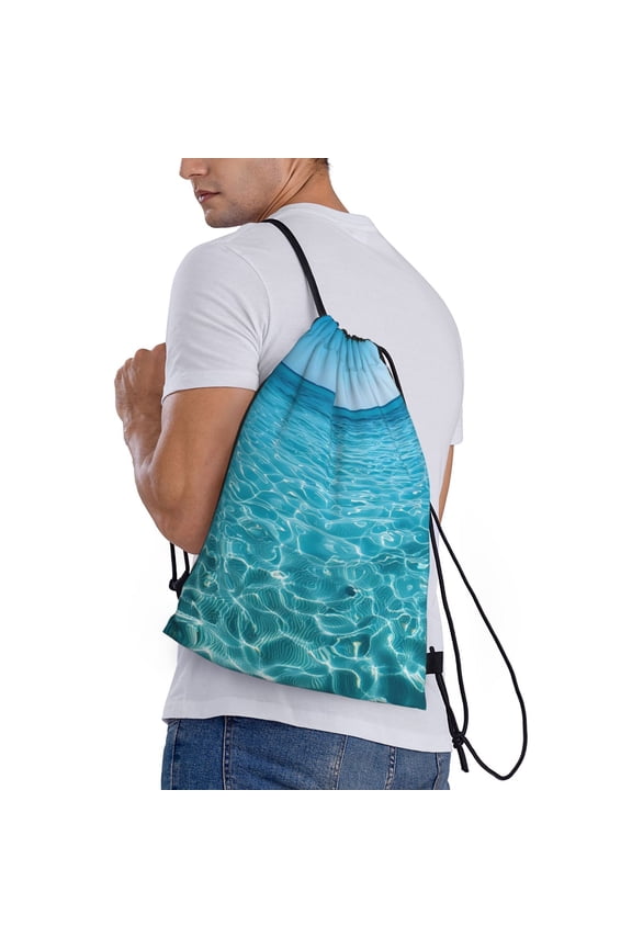 Crystal Clear Ocean Waves Print Drawstring Backpack Bag Sport Gym Sackpack Heavy Duty String Backpack for Men Women