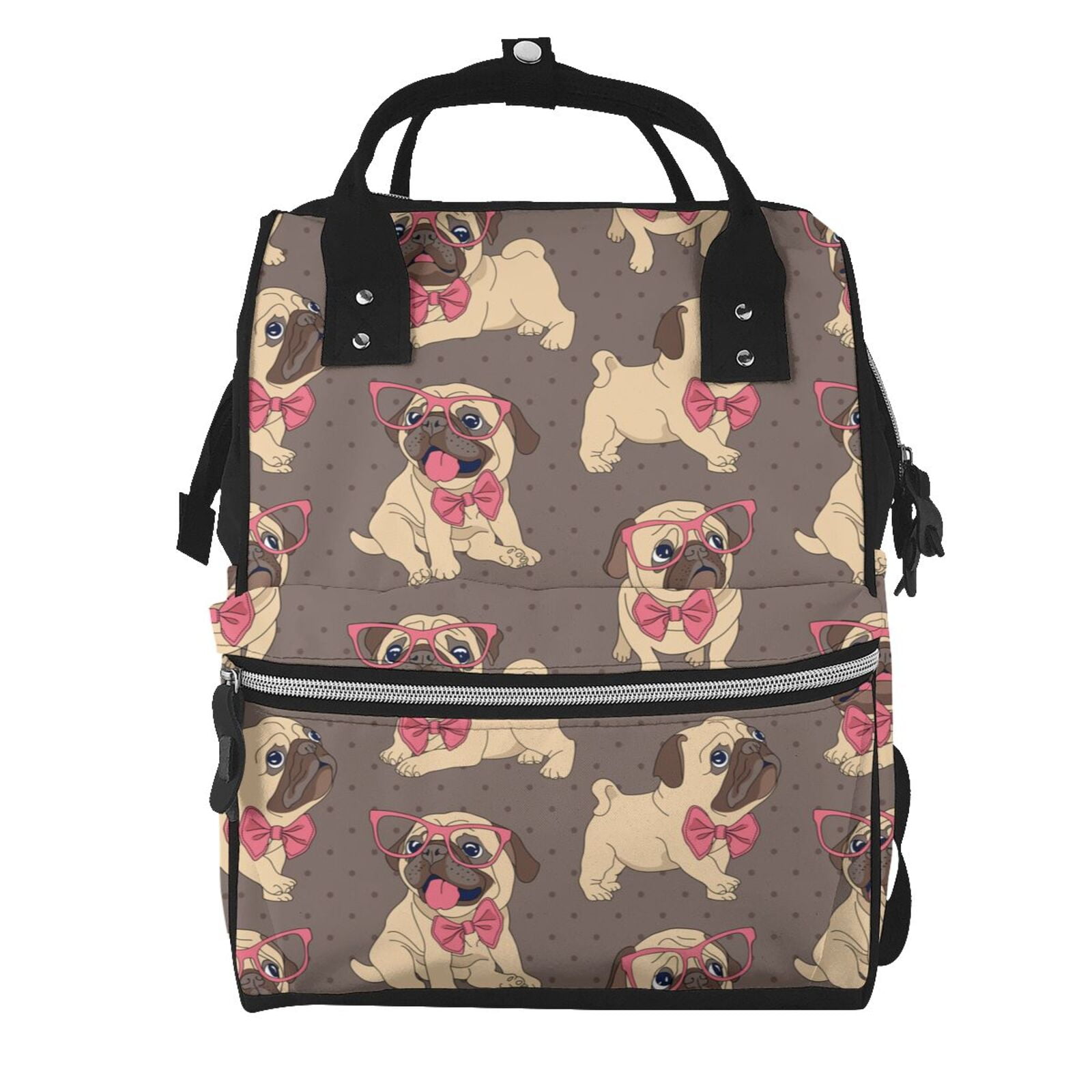 Ratiio Cut Pug Mummy Backpack - Waterproof Twill Canvas, Large Capacity Diaper Bag with Multiple Pockets and Adjustable Straps