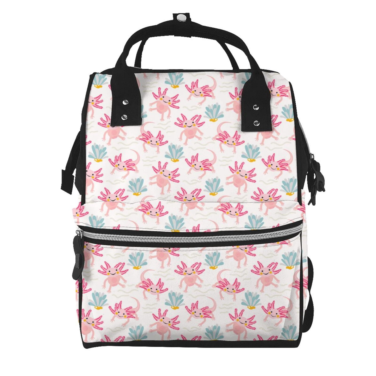 Ratiio Cute Axolotl Mummy Backpack - Waterproof Twill Canvas, Large Capacity Diaper Bag with Multiple Pockets and Adjustable Straps