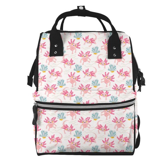 Ratiio Cute Axolotl Mummy Backpack - Waterproof Twill Canvas, Large Capacity Diaper Bag with Multiple Pockets and Adjustable Straps