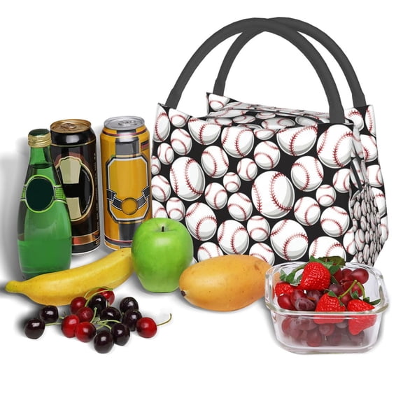 Ratiio Cute Baseball Pattern Portable Insulation Lunch Bag, Insulated Food Delivery Bag, Meal Grocery Tote Insulation Bag Large Capacity Reusable Warming Bag