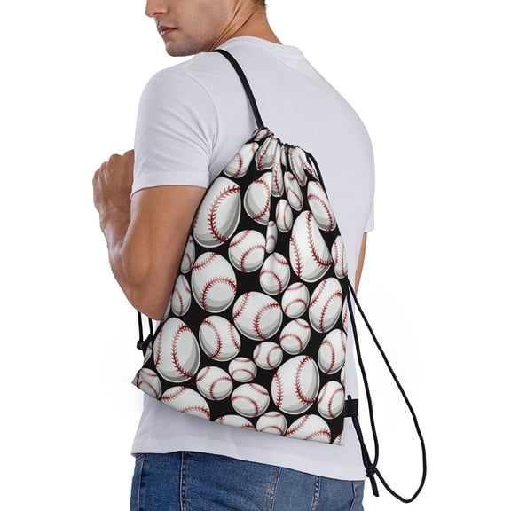 Ratiio Cute Baseball Print Drawstring Backpack Bag Sport Gym Sackpack Heavy Duty String Backpack for Men Women