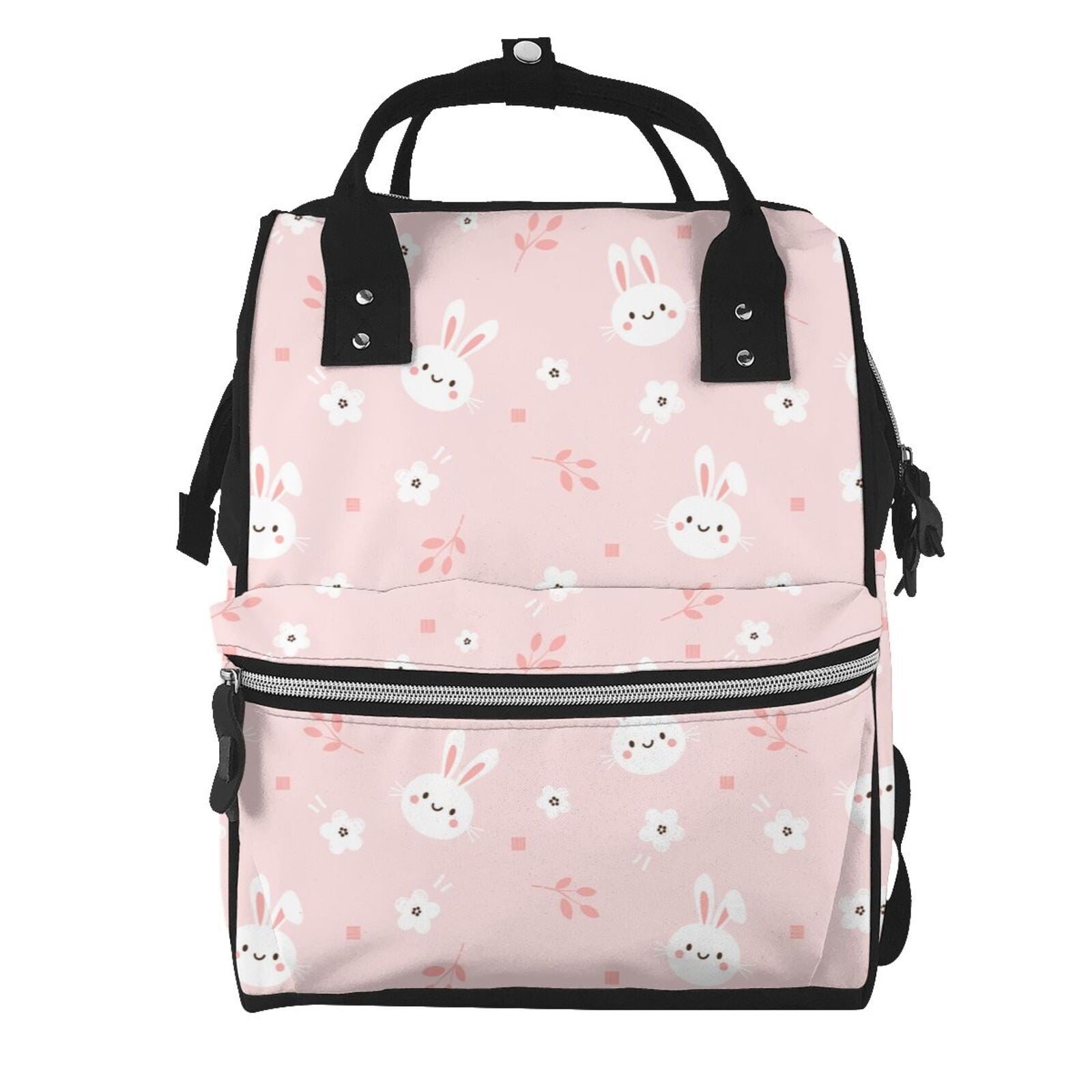 Ratiio Cute Bunny Mummy Backpack - Waterproof Twill Canvas, Large Capacity Diaper Bag with Multiple Pockets and Adjustable Straps