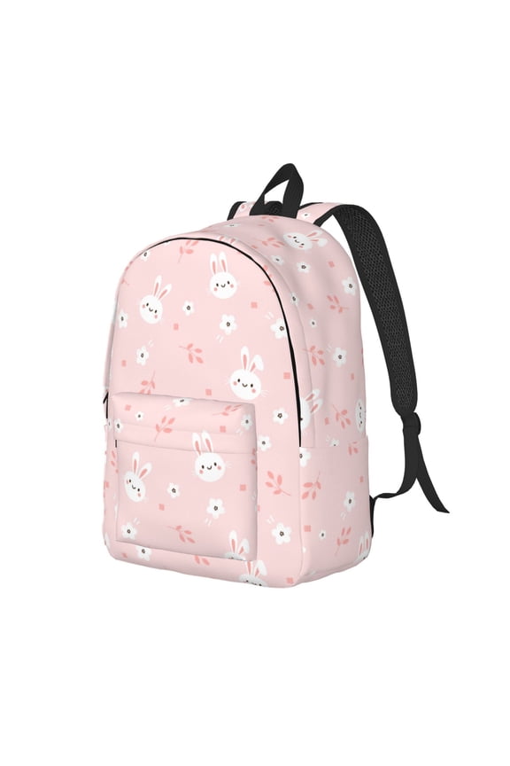 Cute Bunny Print Canvas Backpack for Women & Men Retro Aesthetic Rucksack Basic Backpack for High School/College Students Travel Laptop Bag