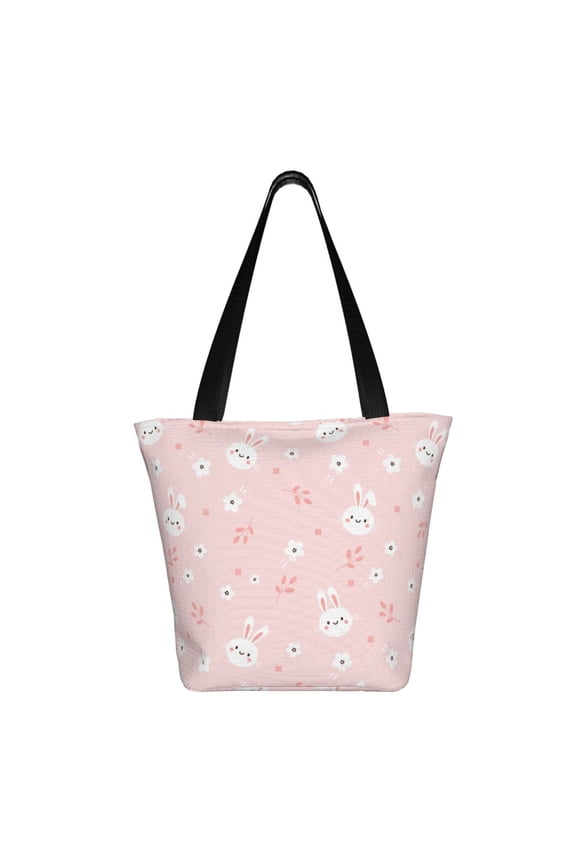 Cute Bunny Print Shoulder Bag for Women, Polyester Crossbody Purse Lightweight Handbag for Daily Travel and Casual Use