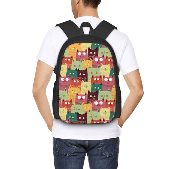 Ratiio Cute Cartoon Cat Backpack for Men and Women - Durable 600D Oxford Cloth -Large Capacity, Water-Resistant School, Travel, and Hiking Bag
