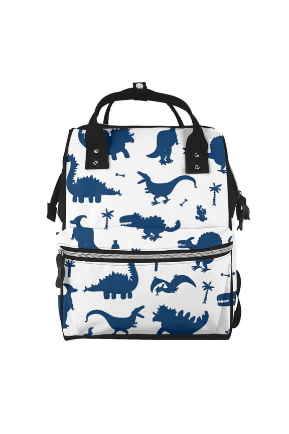 Cute Cartoon Dinosaurs Mummy Backpack - Waterproof Twill Canvas, Large Capacity Diaper Bag with Multiple Pockets and Adjustable Straps