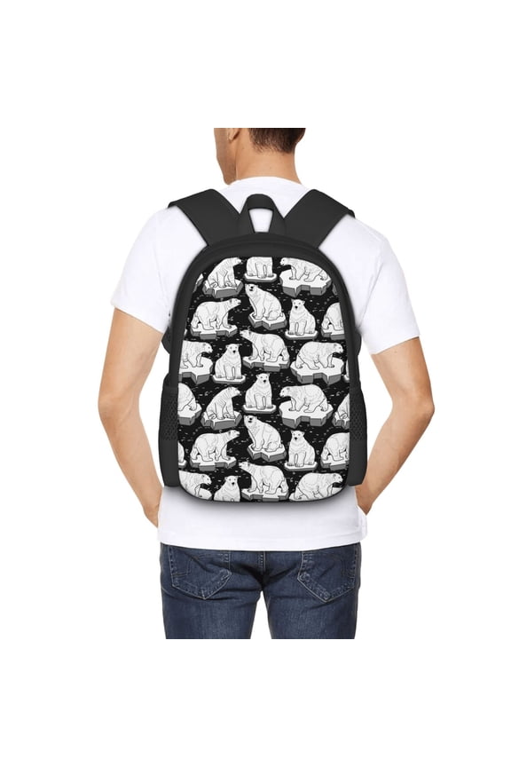 Cute Cartoon Polar Bear Backpack for Men and Women - Durable 600D Oxford Cloth -Large Capacity, Water-Resistant School, Travel, and Hiking Bag