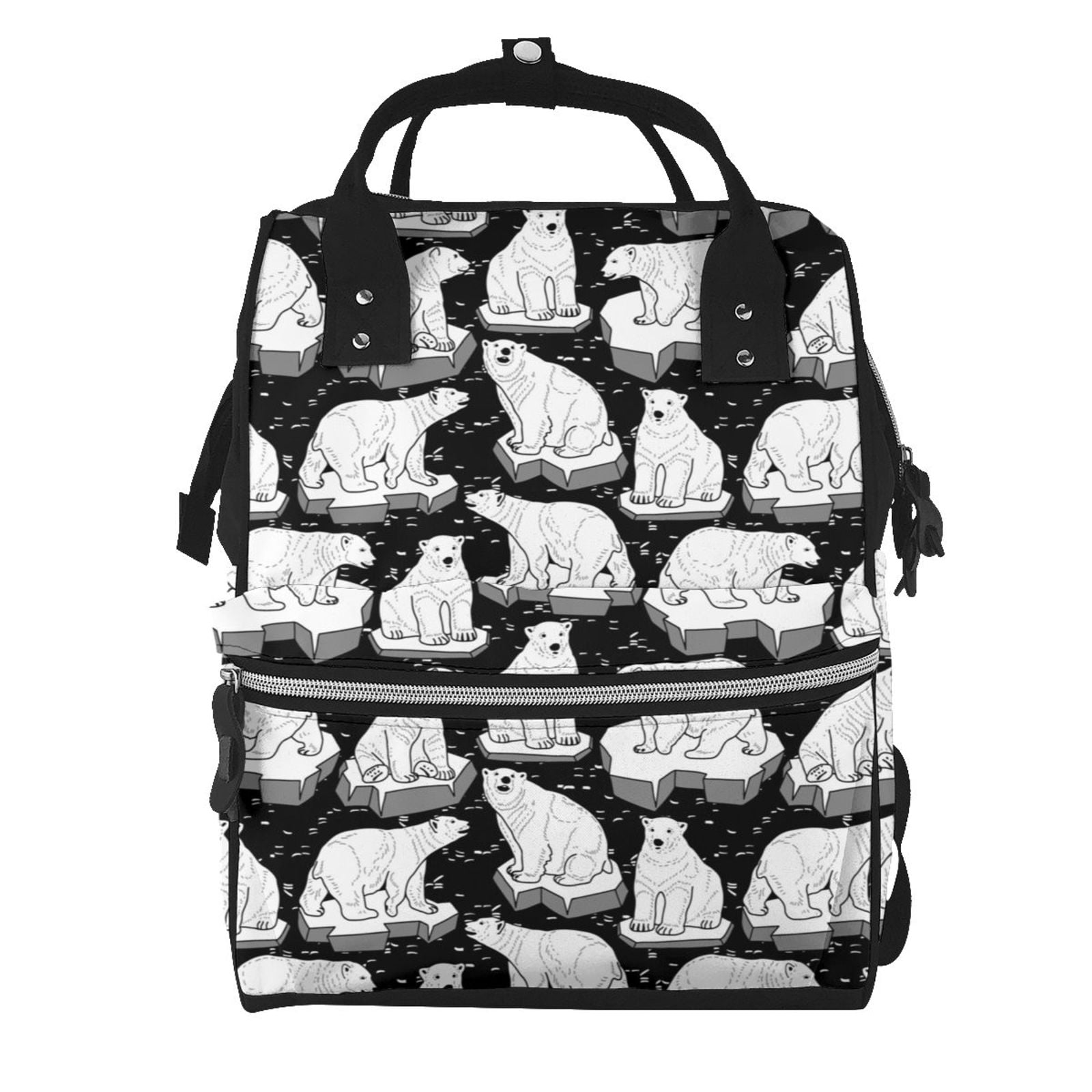 Ratiio Cute Cartoon Polar Bear Mummy Backpack - Waterproof Twill Canvas, Large Capacity Diaper Bag with Multiple Pockets and Adjustable Straps