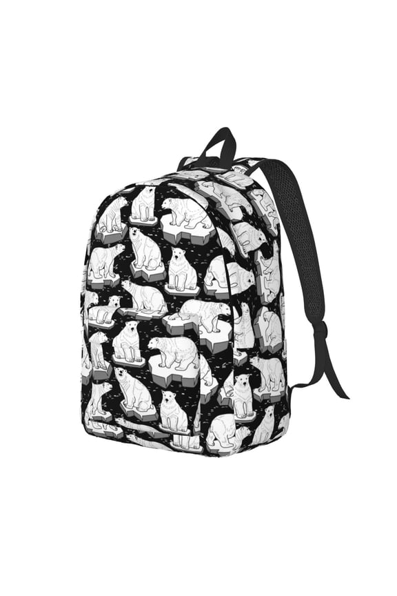 Cute Cartoon Polar Bear Print Canvas Backpack for Women & Men Retro Aesthetic Rucksack Basic Backpack for High School/College Students Travel Laptop Bag