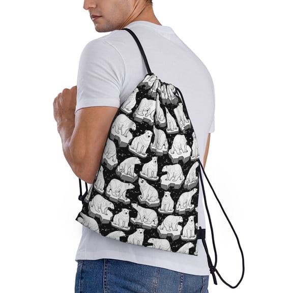 Ratiio Cute Cartoon Polar Bear Print Drawstring Backpack Bag Sport Gym Sackpack Heavy Duty String Backpack for Men Women