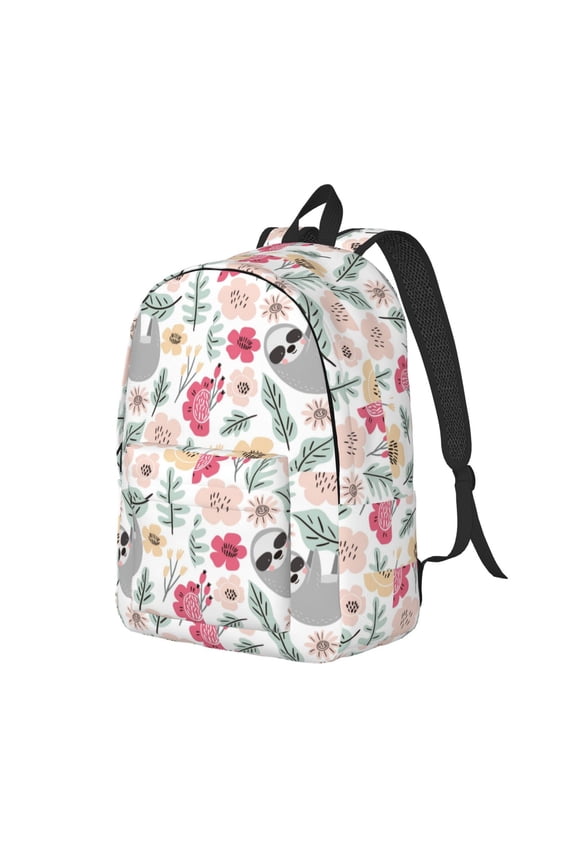 Cute Cartoon Sloth Print Canvas Backpack for Women & Men Retro Aesthetic Rucksack Basic Backpack for High School/College Students Travel Laptop Bag
