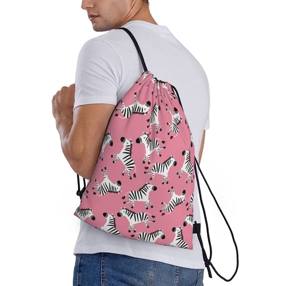 Ratiio Cute Cartoon Zebra Print Drawstring Backpack Bag Sport Gym Sackpack Heavy Duty String Backpack for Men Women